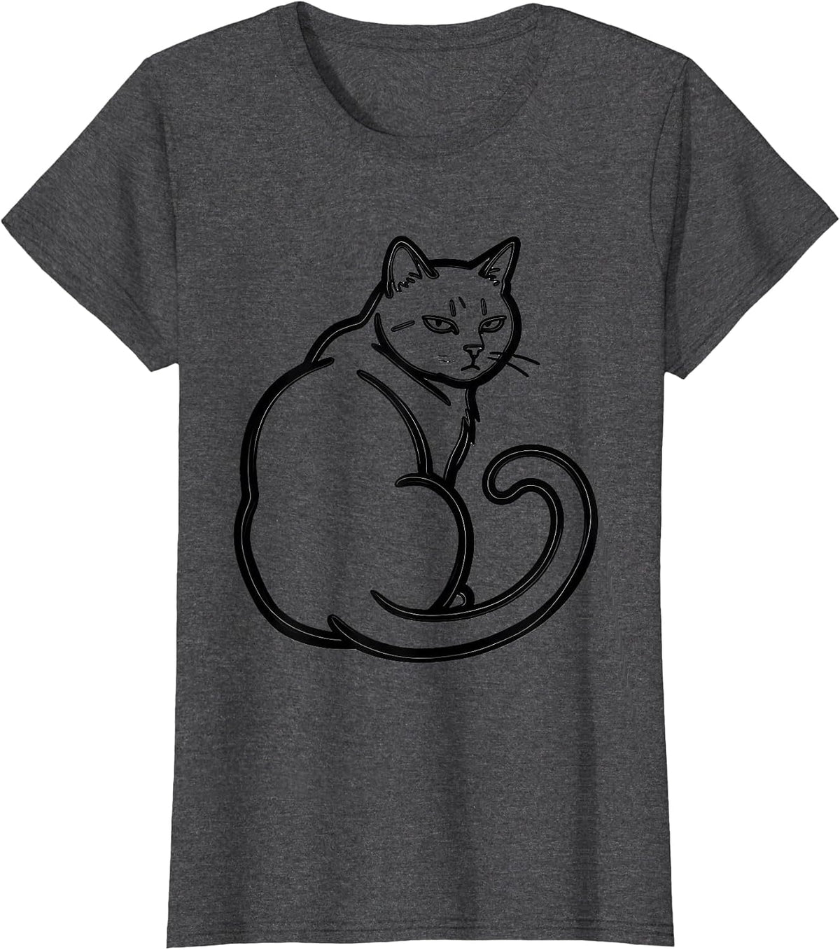 Women's Self-Satisfied Cat Line Art Funny Cat Meme Cat Lover T-Shirt - Dark Heather Grey