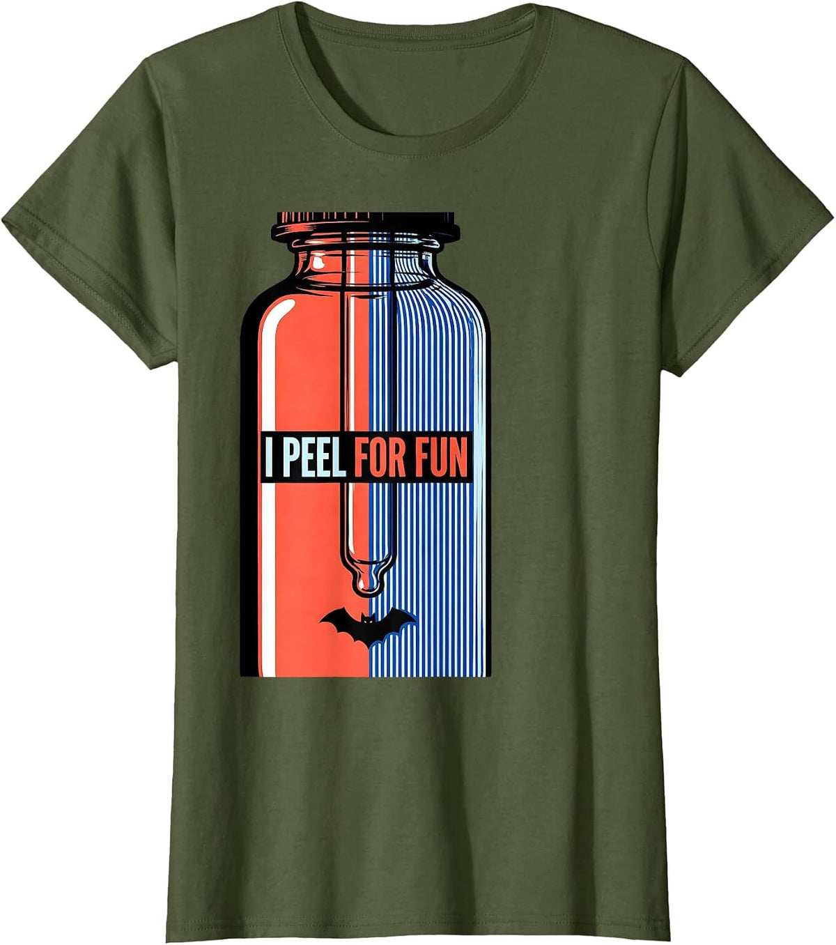 Women's I Peel For Fun Split Glam Dermatology Halloween Humor T-Shirt - Olive Green