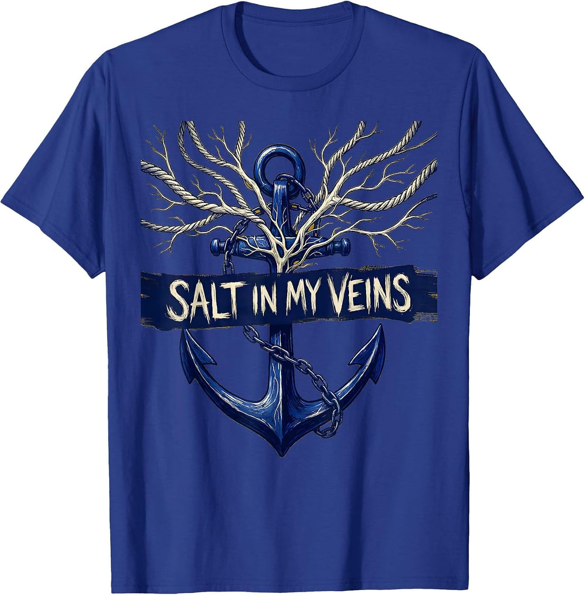 Men's Salt In My Veins Sailor Nautical Design T-Shirt - Royal Blue