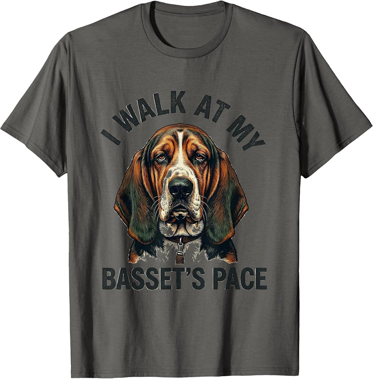 Men's I Walk At My Basset's Pace Vintage Funny Dog Owner Humor T-Shirt - Asphalt Grey