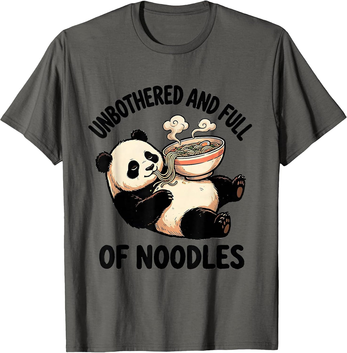 Men's Unbothered and Full of Noodles Cute Kawaii Panda Ramen Boba T-Shirt - Asphalt Grey