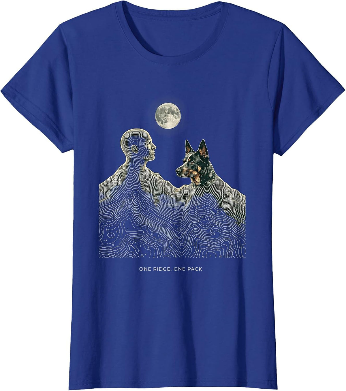 Women's One Ridge One Pack Topographic Contour Dog Breed Howling T-Shirt - Royal Blue