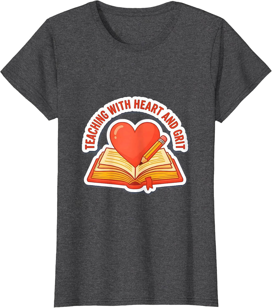 Women's Teaching With Heart and Grit Special Education Tee T-Shirt - Dark Heather Grey