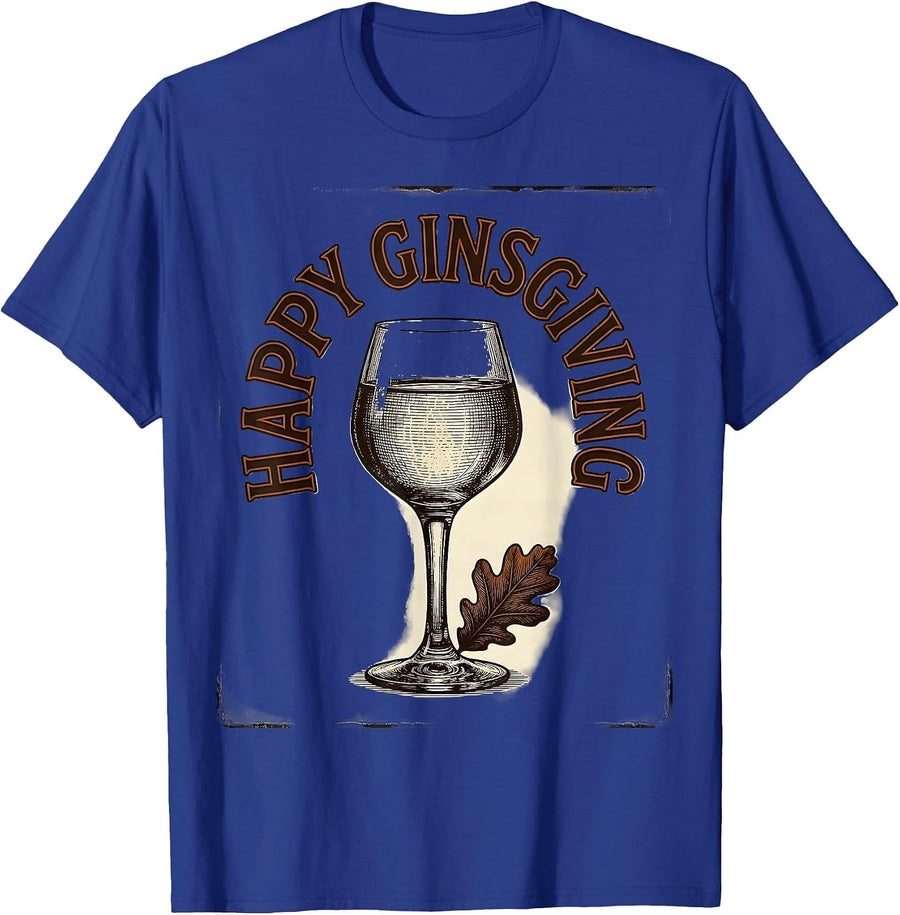 Happy Ginsgiving Vintage Drinking Humor Gin Lover Gifts T-Shirt - Royal Blue