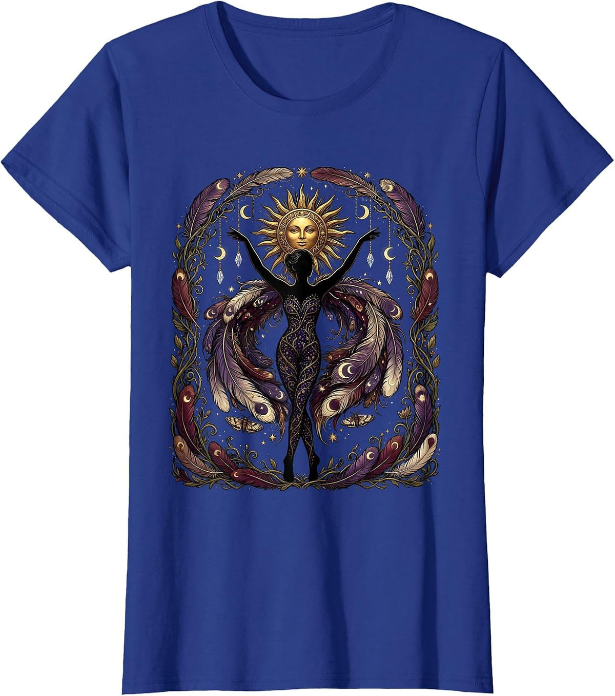 Women's Mardi Gras Dancing Feathered Boa Silhouette T-Shirt - Royal Blue