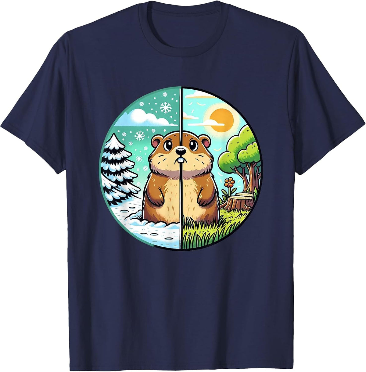 Winter or Spring Groundhog Day T-Shirt - Navy Blue