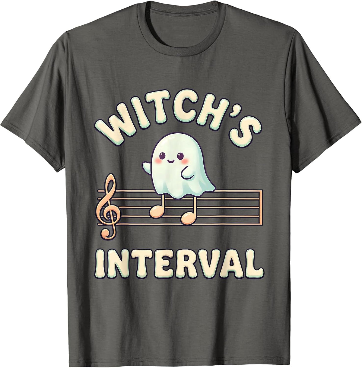 Witch's Interval Cute Kawaii Ghost Music Teacher Halloween T-Shirt - Asphalt Grey