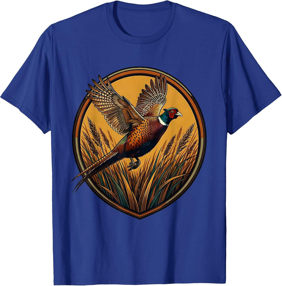 Pheasant in Flight Fall Hunting Graphic T-Shirt - Royal Blue