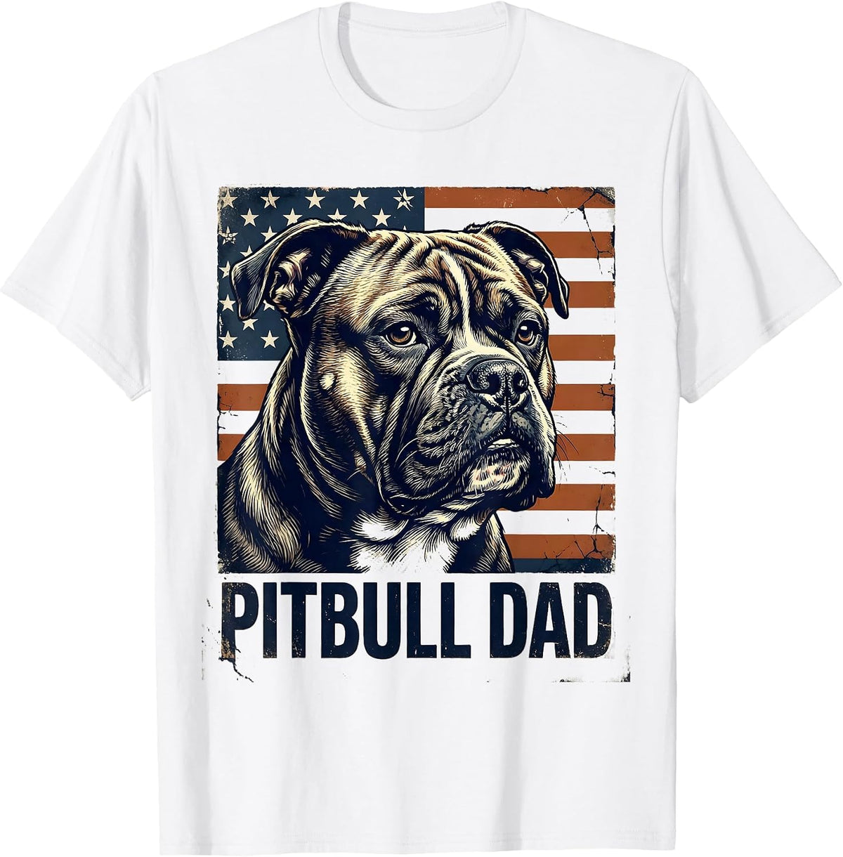 Men's Pitbull Dad Vintage Patriotic Dog Breed Dad Pride 4th T-Shirt - White