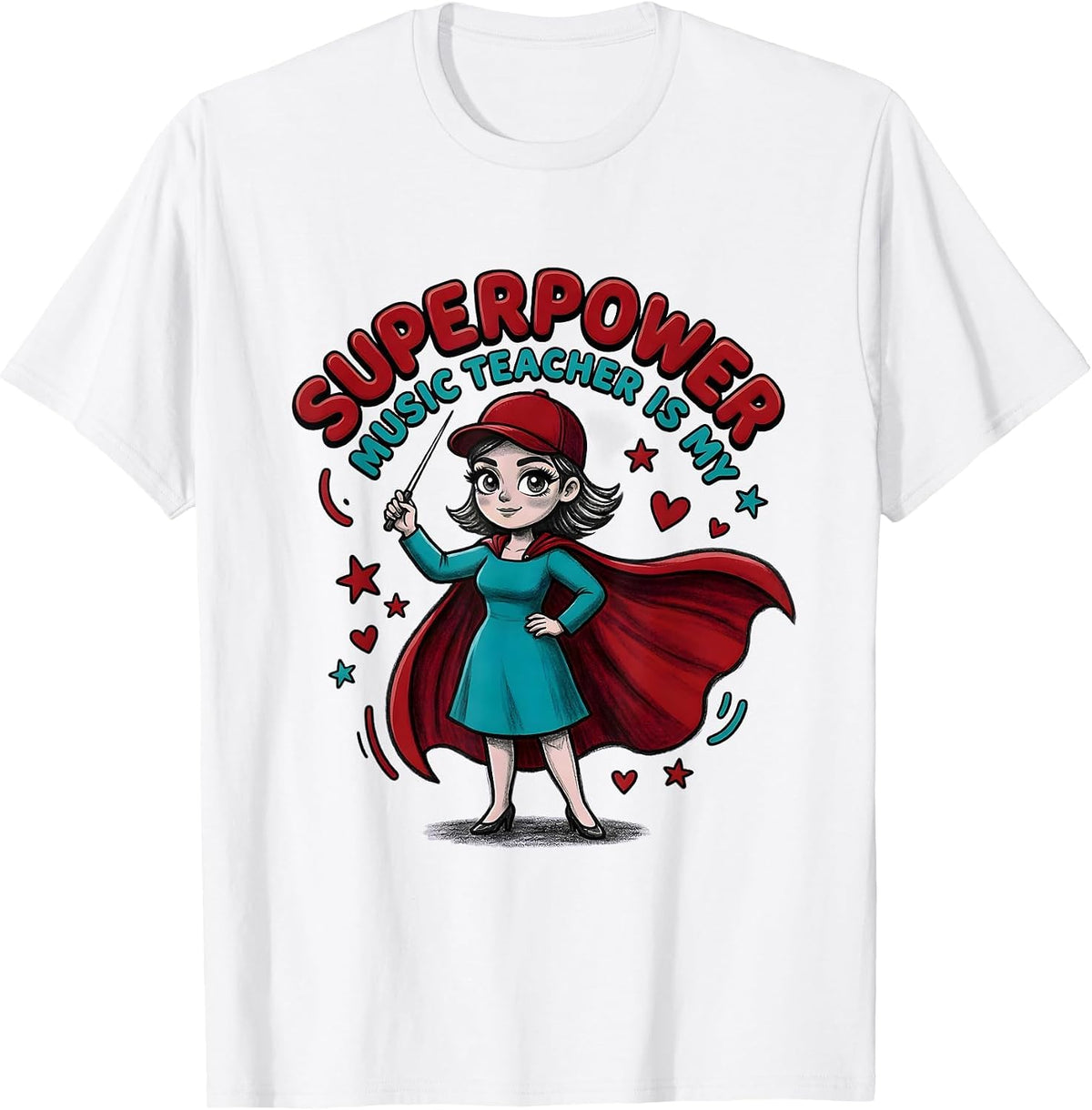 Men's MUSIC TEACHER IS MY SUPERPOWER Cartoon Music Teacher Gift T-Shirt - White