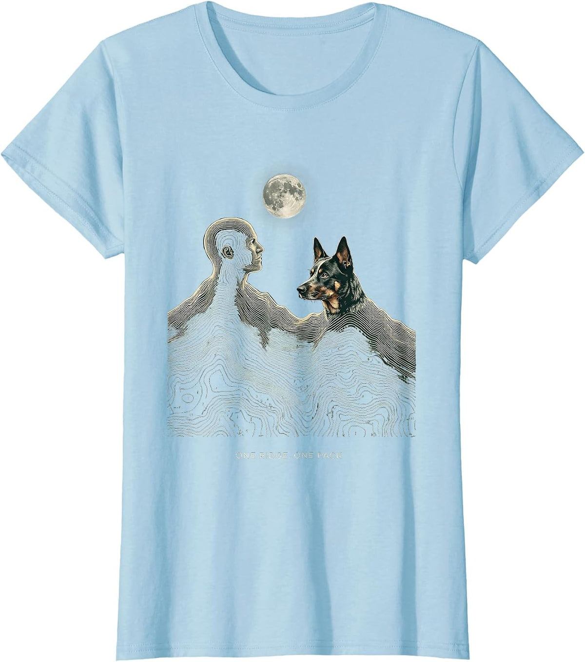 Women's One Ridge One Pack Topographic Contour Dog Breed Howling T-Shirt - Baby Blue