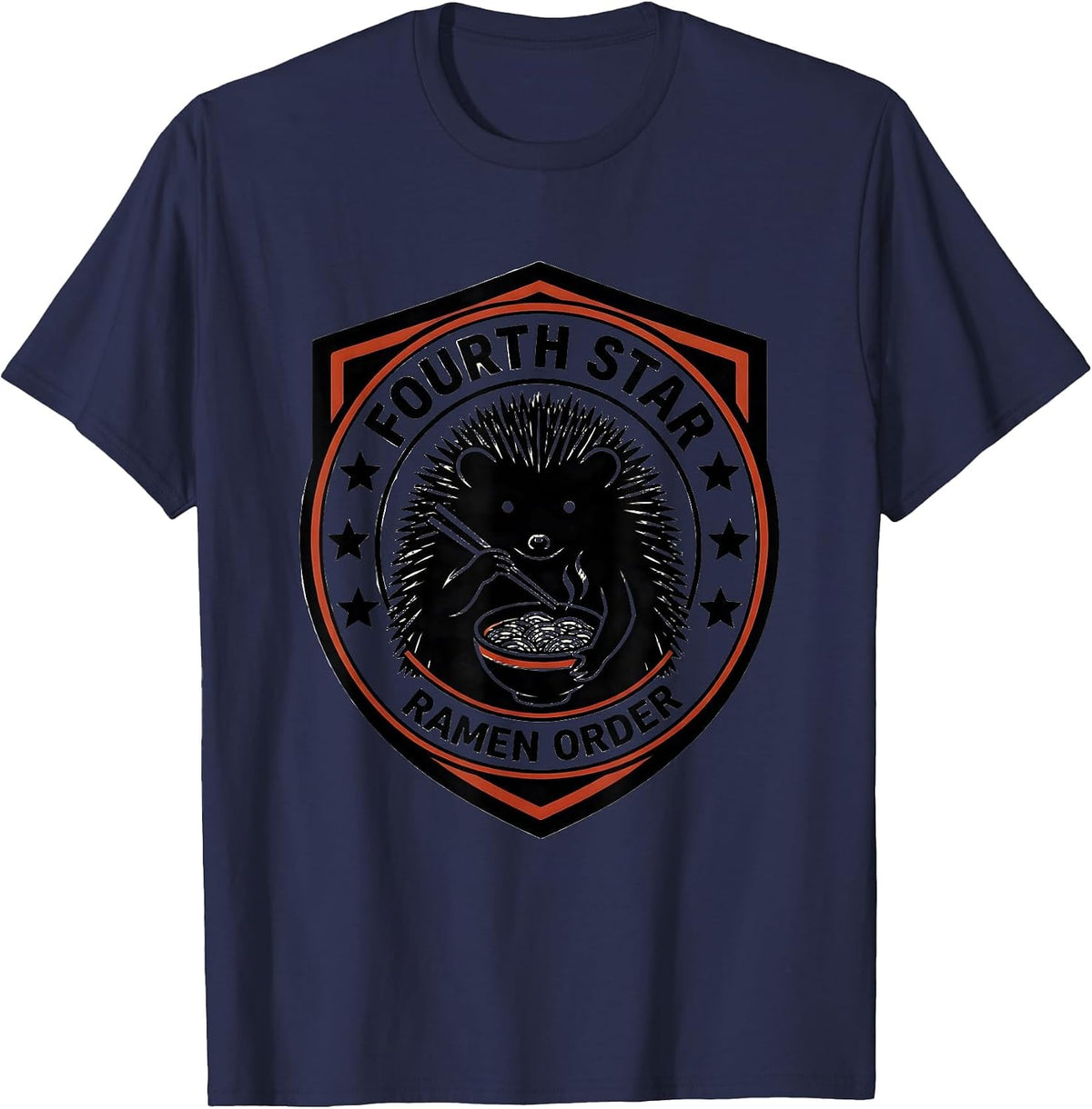 Men's Fourth Star Ramen Order Anime Gaming Hedgehog Kawaii Mascot T-Shirt - Navy Blue