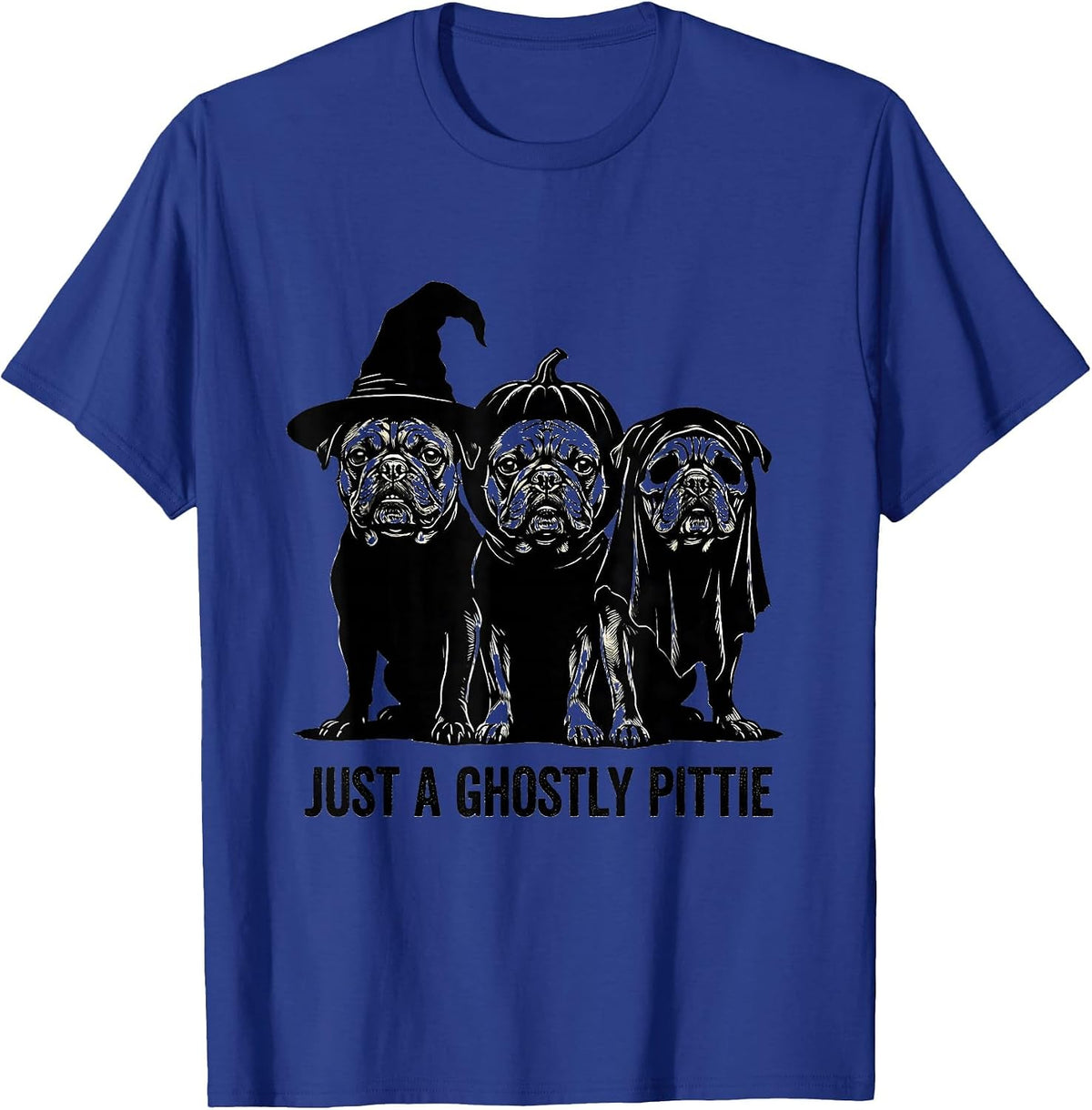 Men's Just A Ghostly Pittie Funny Pitbull Halloween Costume Dog T-Shirt - Royal Blue
