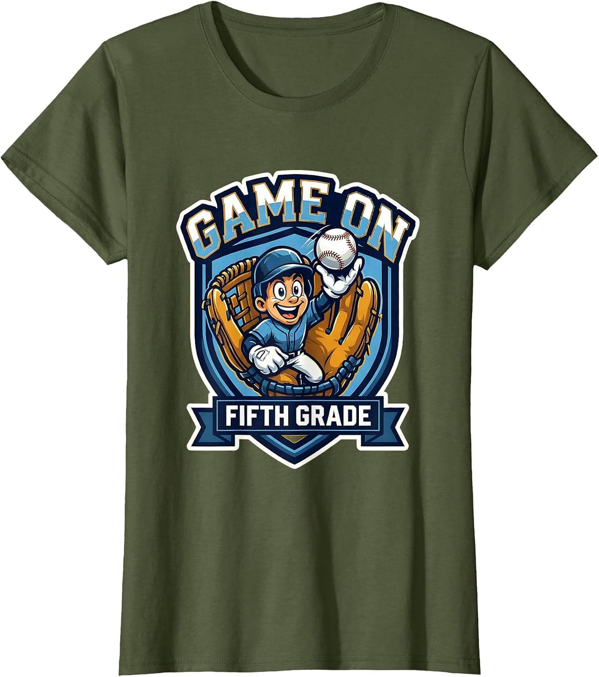 Women's Game On Fifth Grade Playful Mascot Logo Back To School T-Shirt - Olive Green