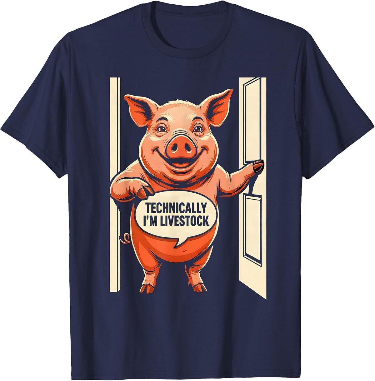 Men's Technically I'm Livestock Funny Pig Lover Farm Animal Humor T-Shirt - Navy Blue