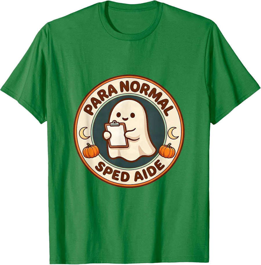 Men's Para Normal SPED Aide Cute Kawaii Ghost Halloween T-Shirt - Kelly Green