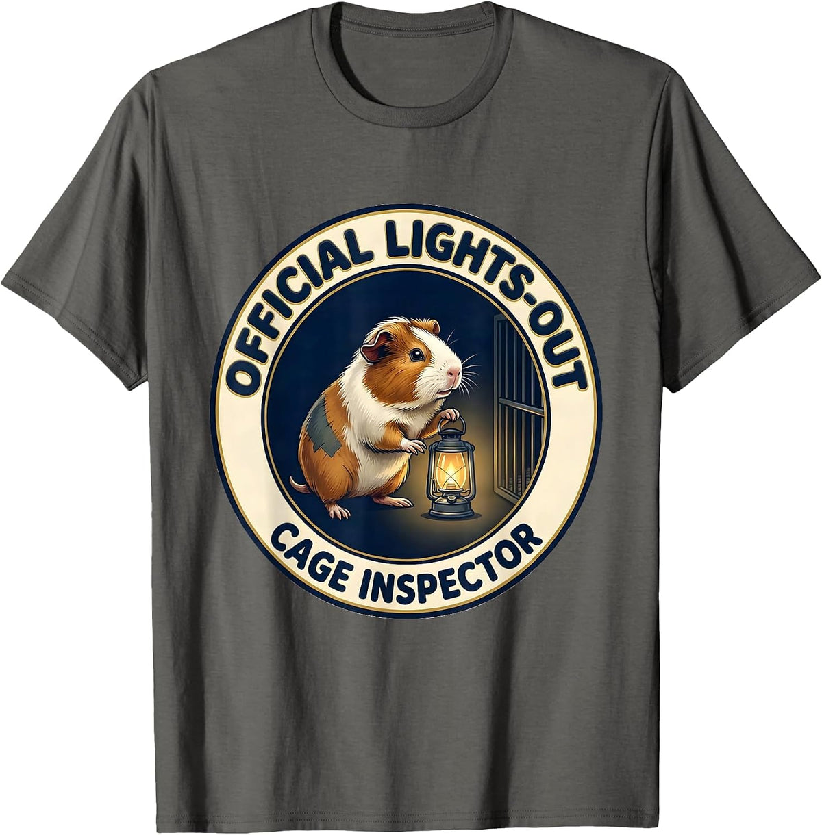 Official Lights-Out Cage Inspector Funny Guinea Pig Owner T-Shirt - Asphalt Grey