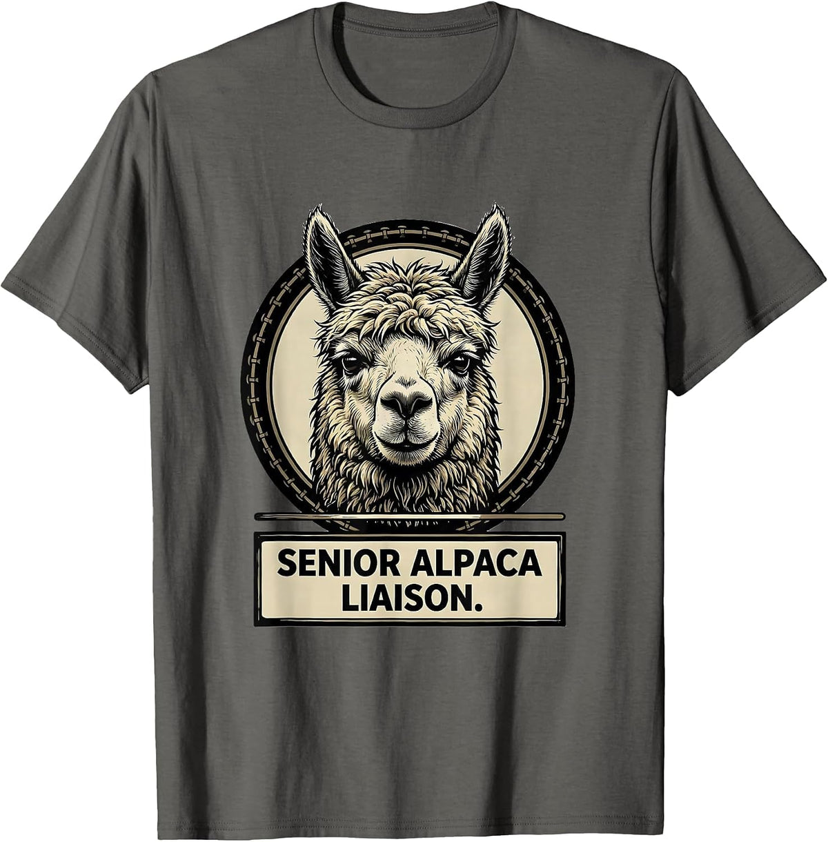 Senior Alpaca Liaison Funny Alpaca Lover Gift T-Shirt - Asphalt Grey
