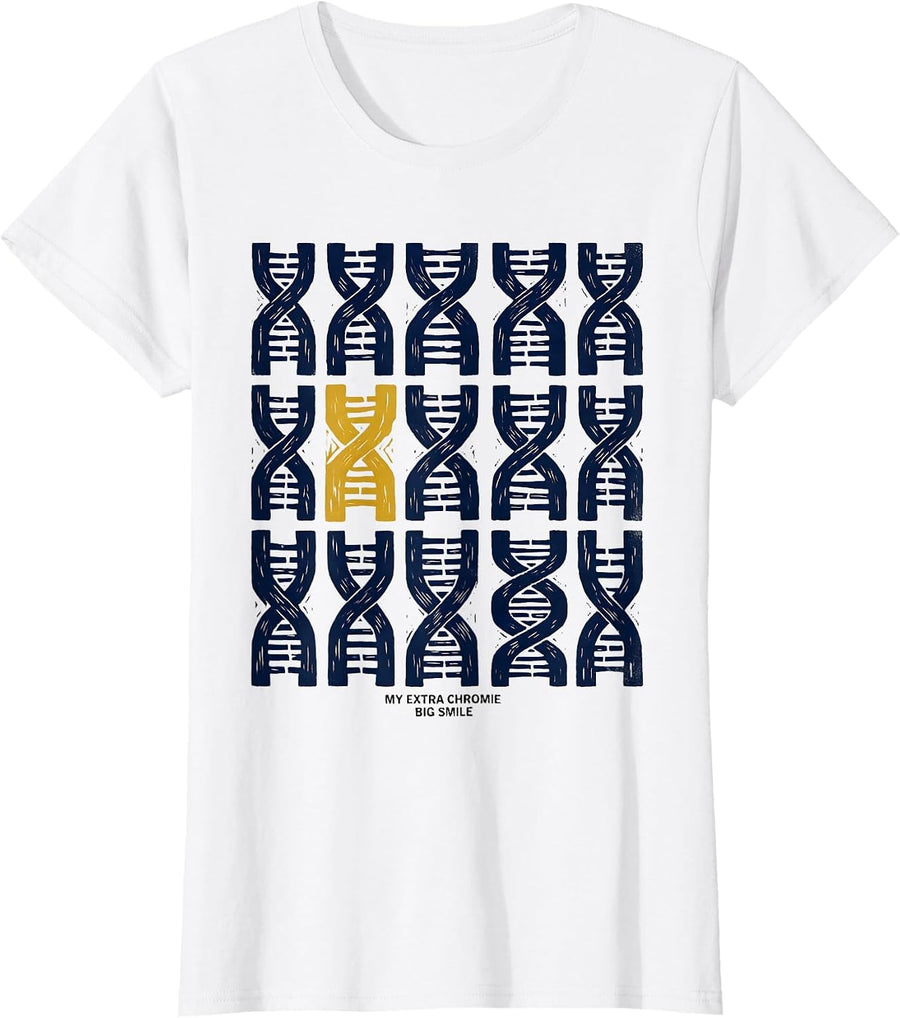 Women's My Extra Chromie, Big Smile Funny Down Syndrome Awareness T-Shirt - White