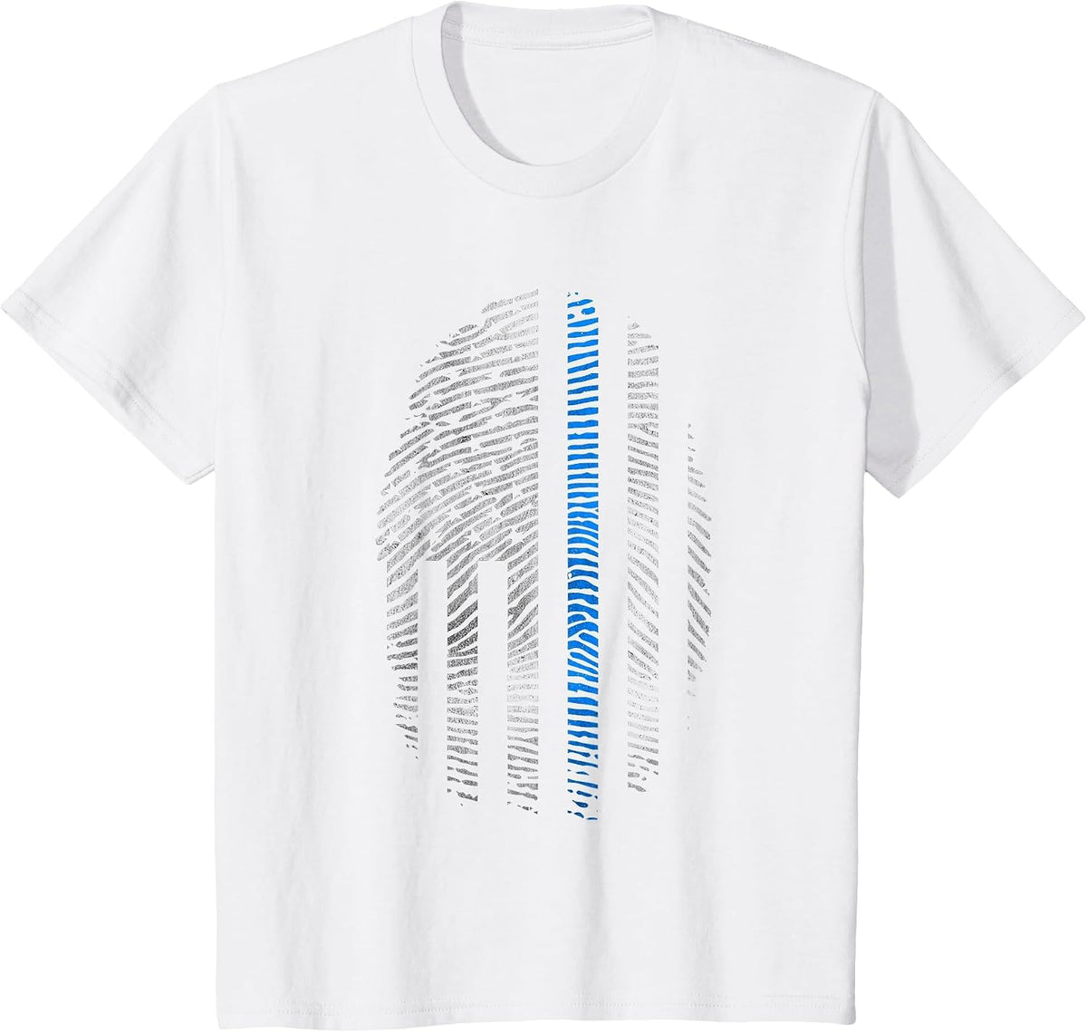 Law Enforcement Blue Line USA Flag T-Shirt Fingerprint Tee T-Shirt - White
