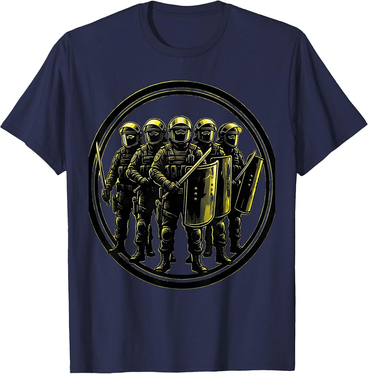 Riot Gear Formation Police Officer Graphic T-Shirt - Navy Blue
