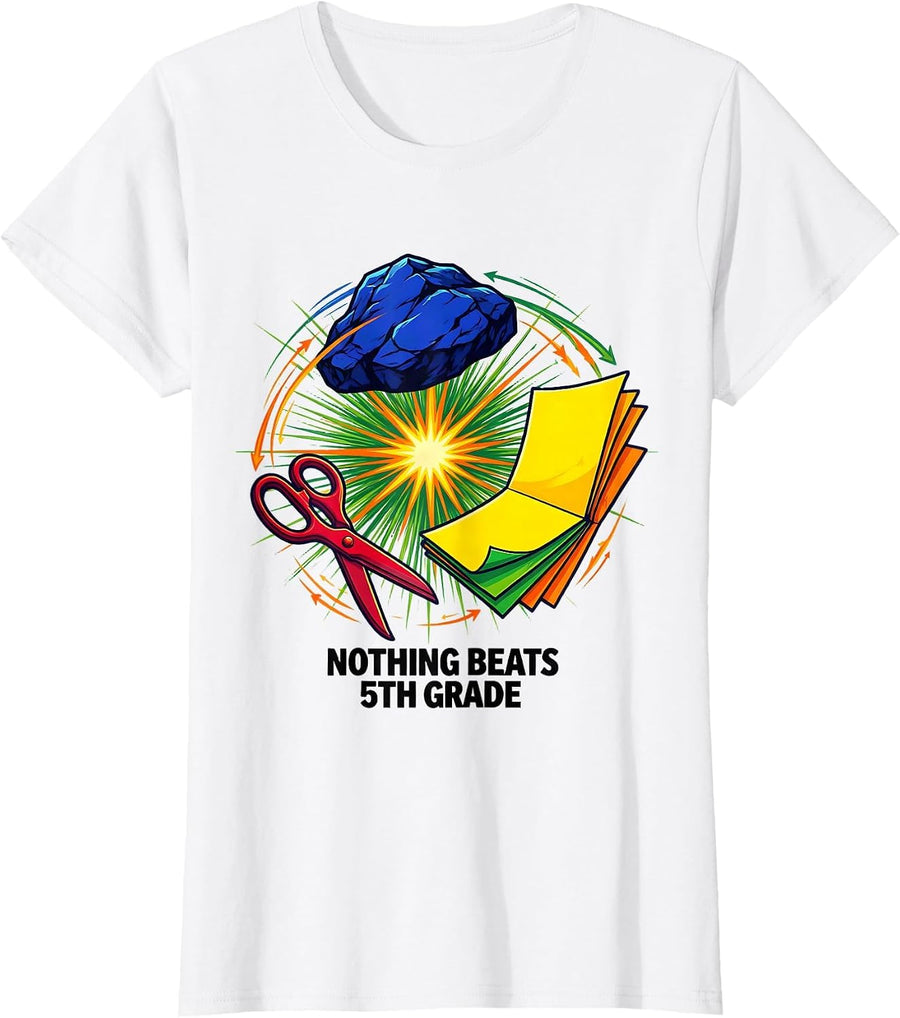 Women's Nothing Beats 5th Grade Back to School Rock Paper Scissors T-Shirt - White