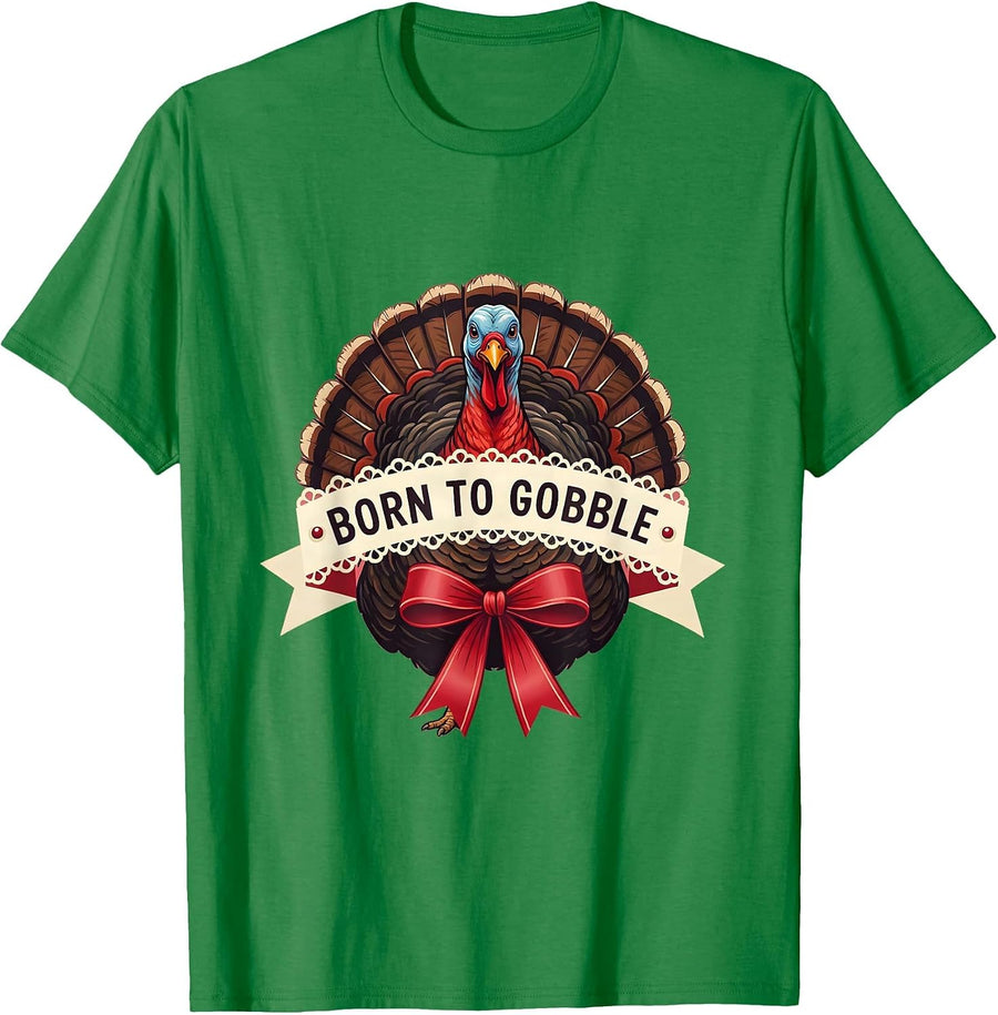 Men's Born to Gobble Funny Thanksgiving Design T-Shirt - Kelly Green