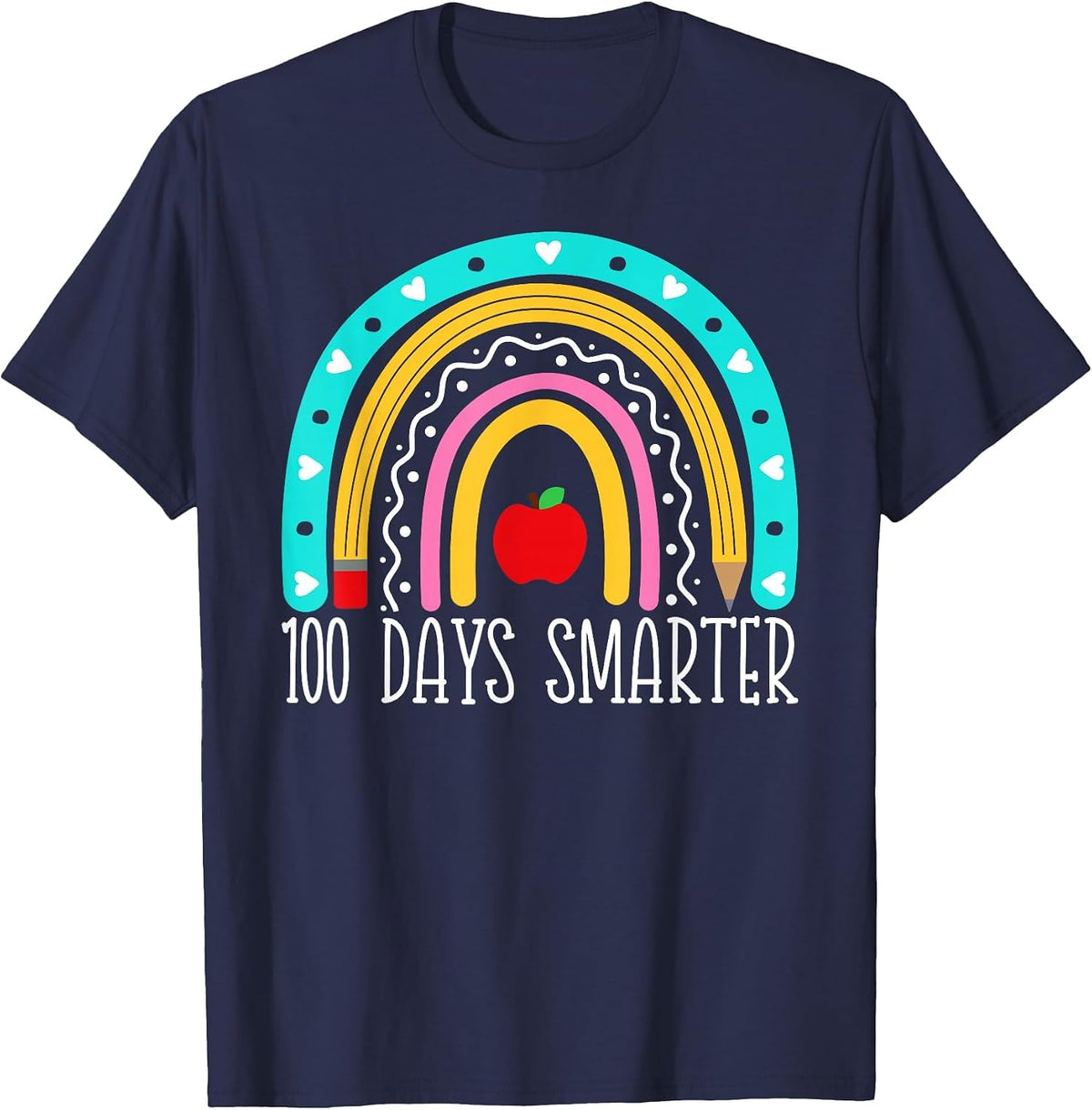 100 Days Smarter Kids Rainbow 100th Day of School Teacher T-Shirt - Navy Blue