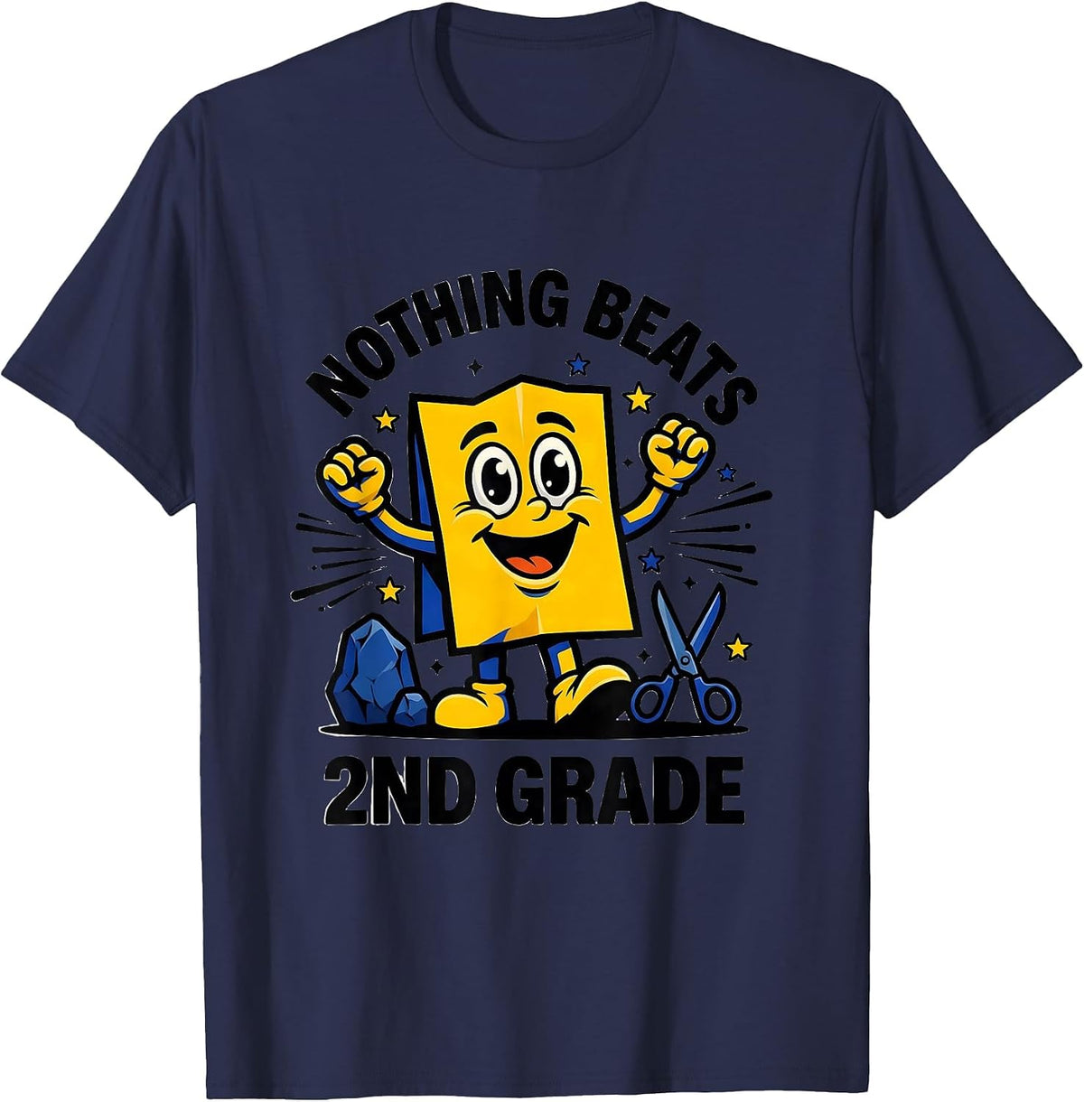 Nothing Beats 2nd Grade Back to School Rock Paper Scissors T-Shirt - Navy Blue