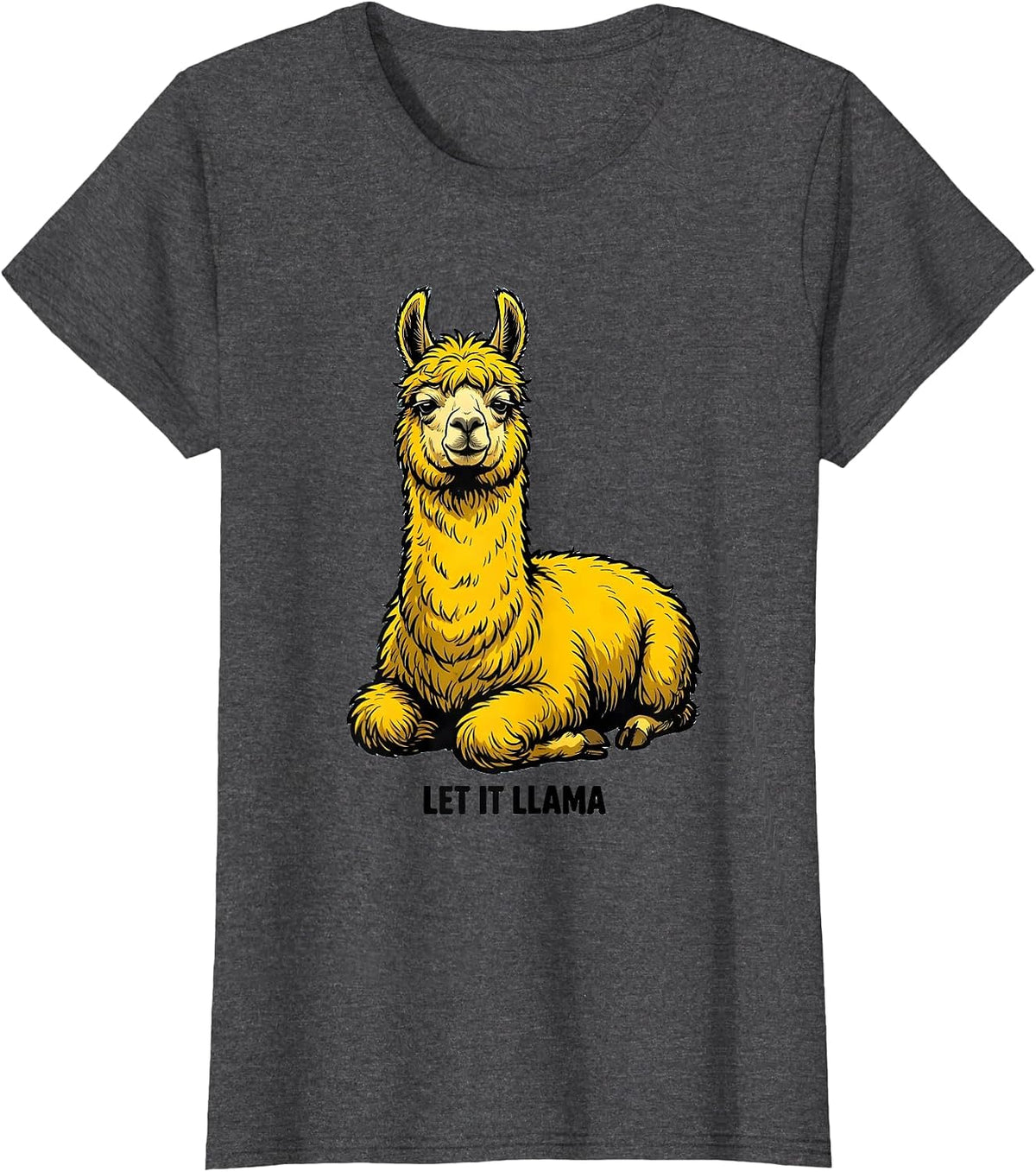 Women's Let It Llama Funny Llama Alpaca Novelty Humor Casual Wear T-Shirt - Dark Heather Grey