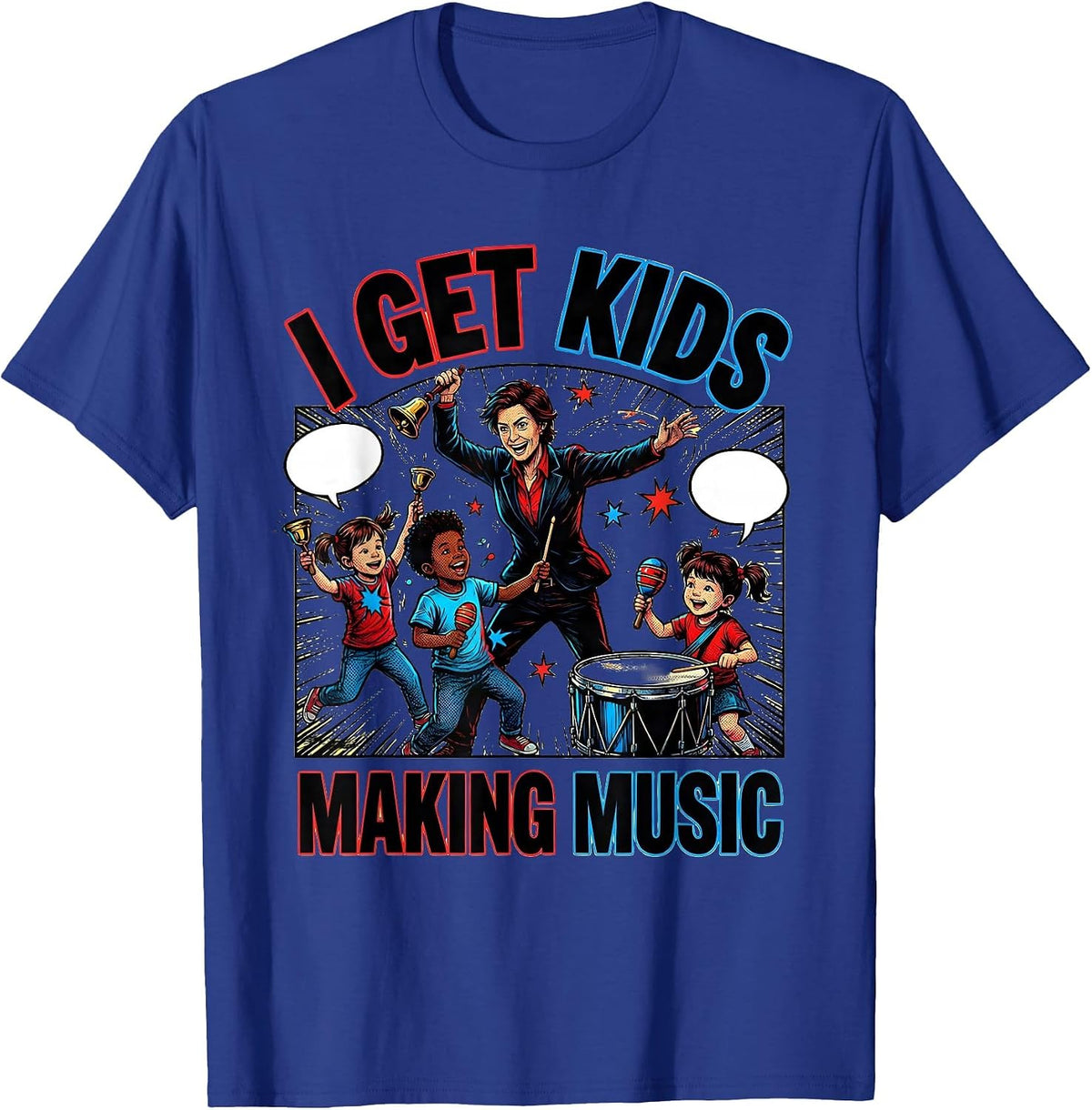 Men's I Get Kids Making Music Comic Book Music Teacher Back T-Shirt - Royal Blue