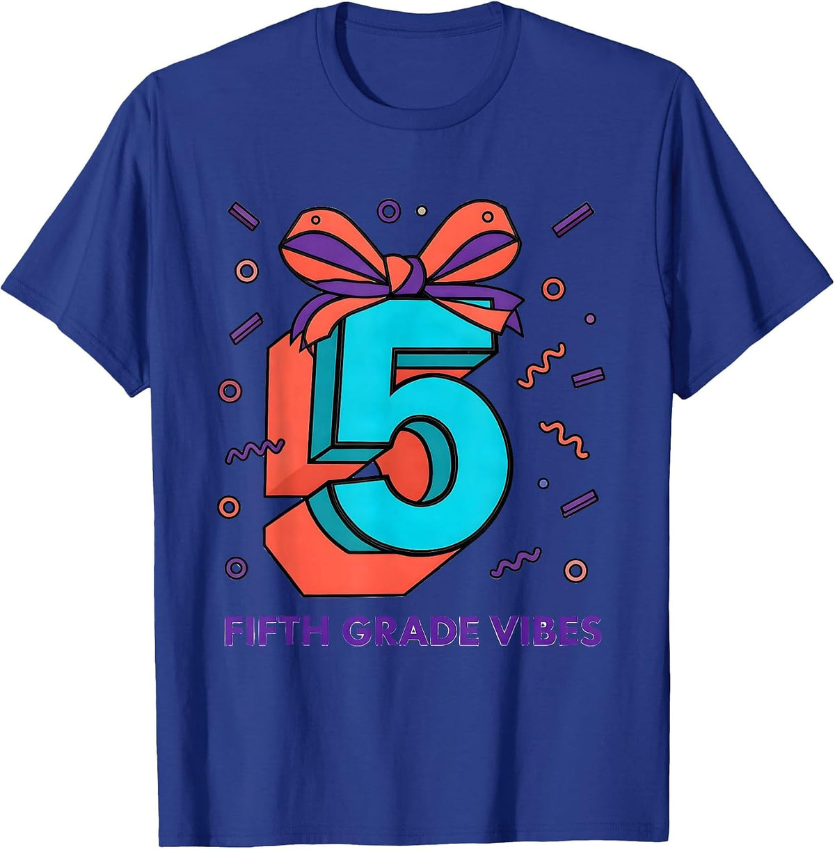 Fifth Grade Vibes Memphis Postmodern Coquette Bow Back T-Shirt - Royal Blue