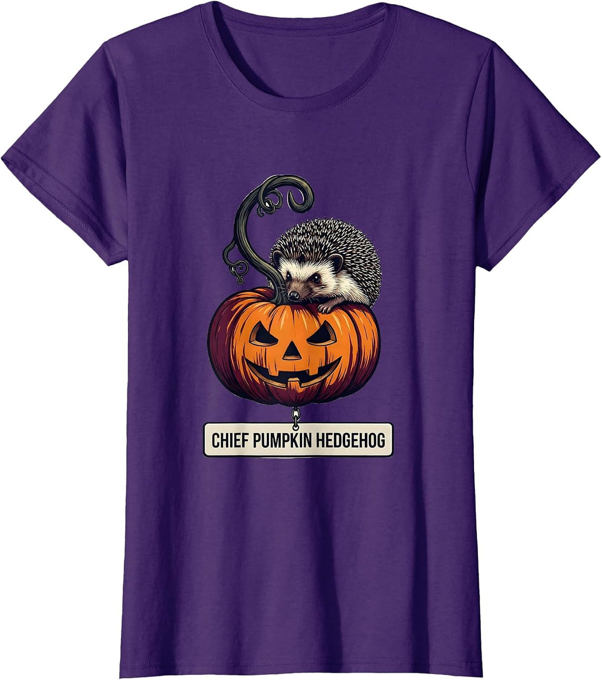 Women's Chief Pumpkin Hedgehog Cute Hedgehog Halloween Kids Humor T-Shirt - Purple