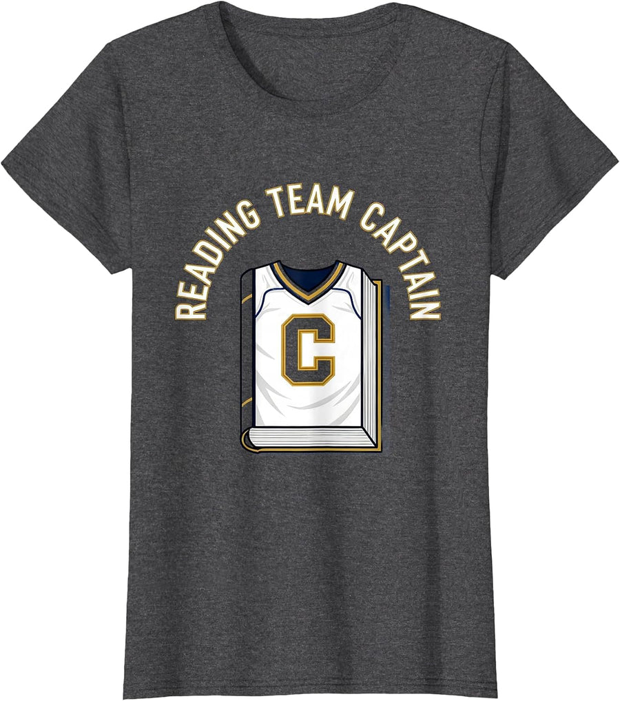 Women's Reading Is My Favorite Sport Team Captain Design T-Shirt - Dark Heather Grey
