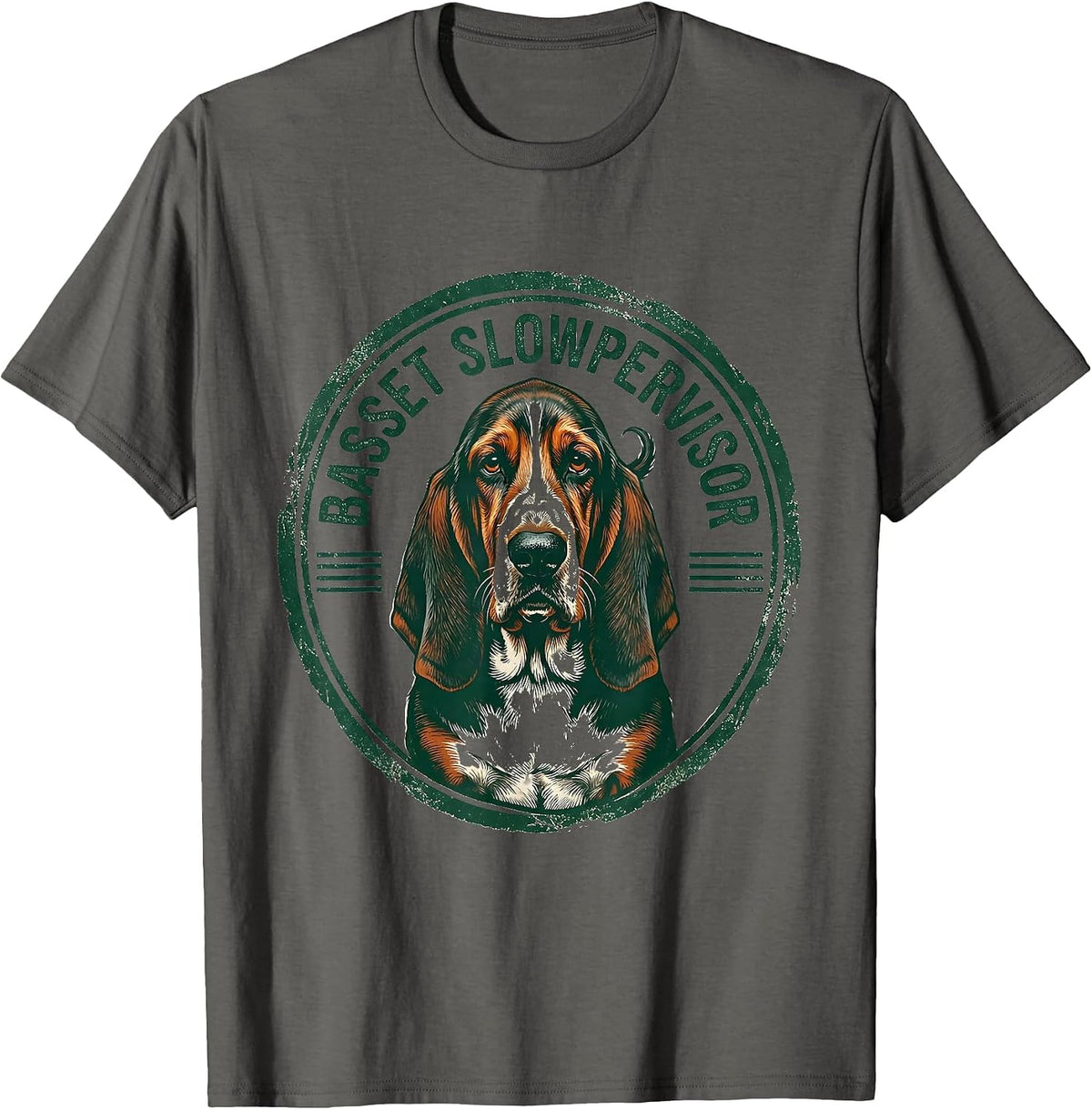 Basset Slowpervisor Funny Dog Owner Gift Breed Humor T-Shirt - Asphalt Grey
