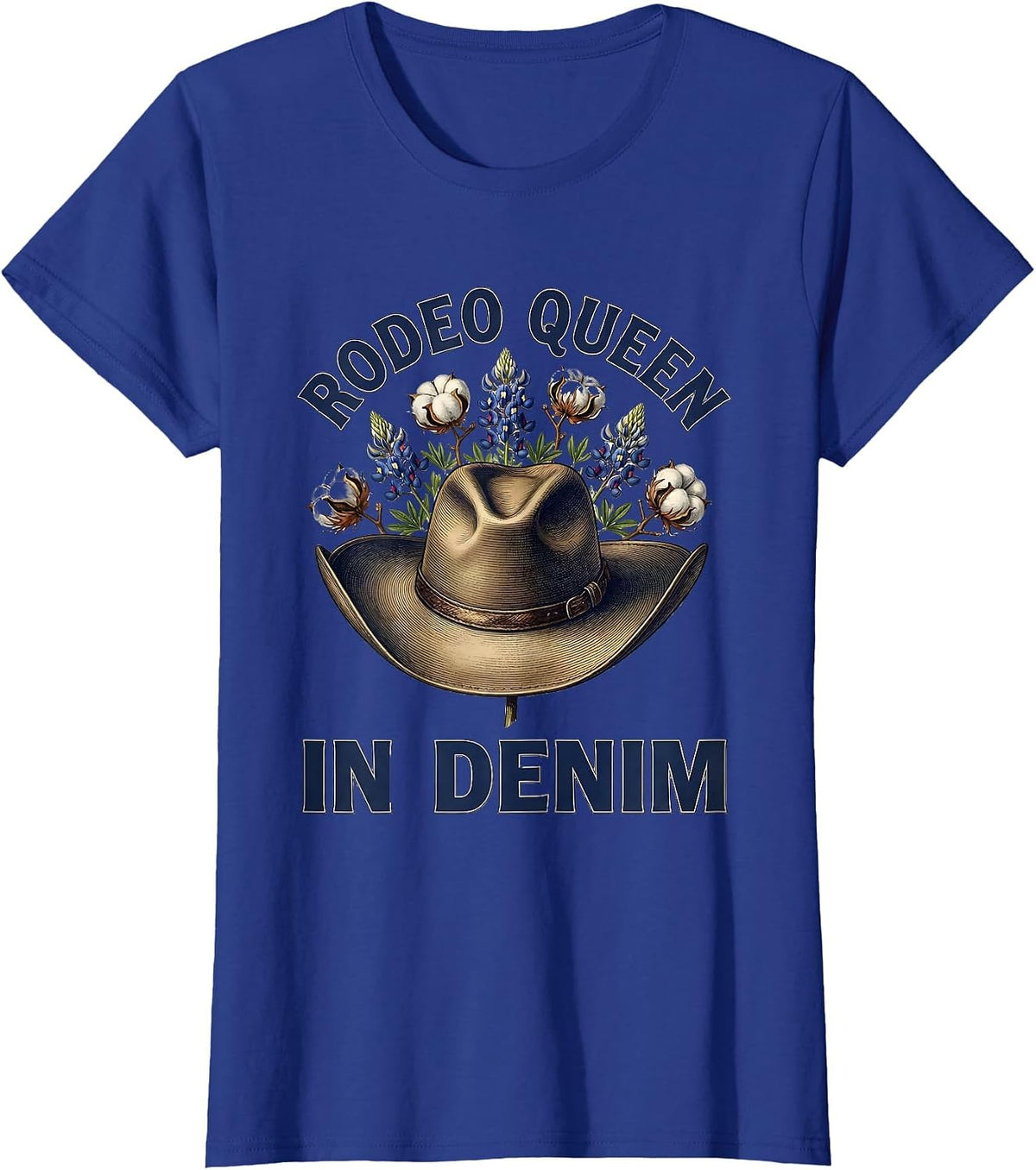 Women's Rodeo Queen In Denim Cowgirl Design T-Shirt - Royal Blue