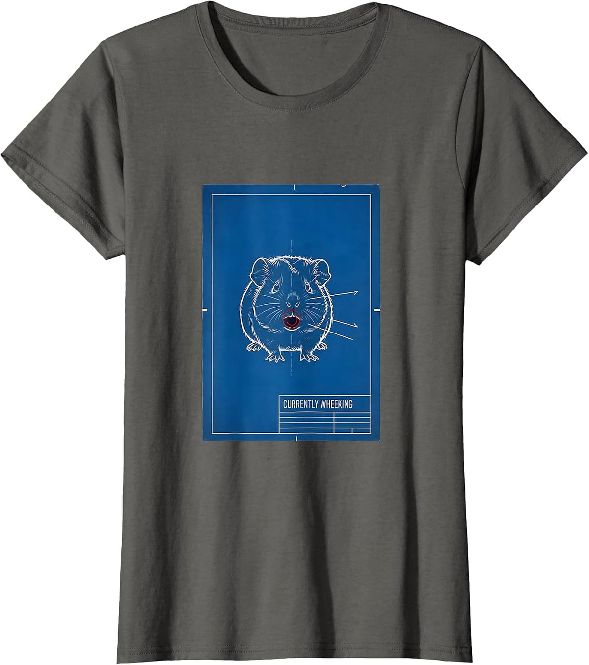 Women's Currently Wheeking Technical Blueprint Funny Guinea Pig T-Shirt - Asphalt Grey