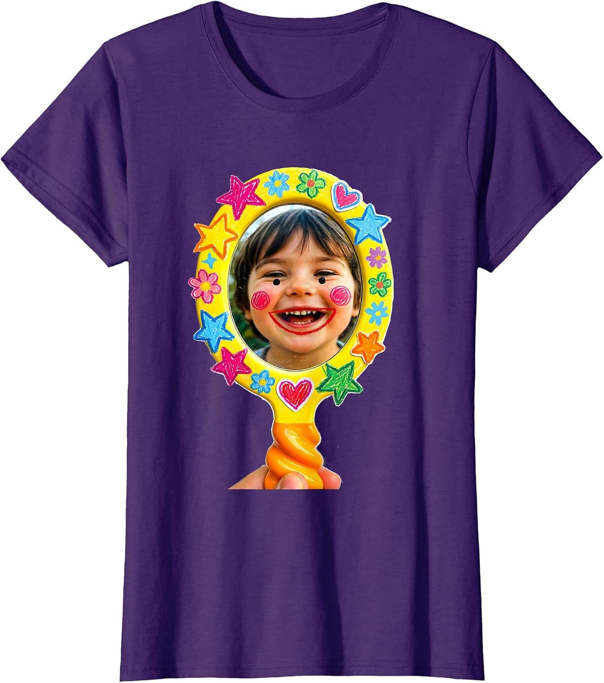 Women's Preschool Teacher Hand Mirror Child Smile Graphic T-Shirt - Purple