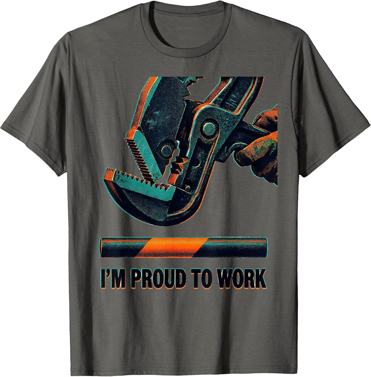 Men's I'm Proud To Work Risograph Union Labor Day Skilled Trade T-Shirt - Asphalt Grey