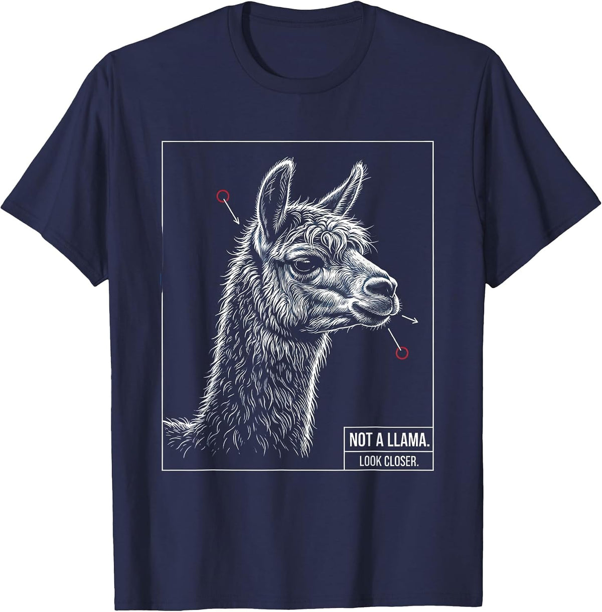 Not A Llama Look Closer Technical Blueprint Alpaca Lover T-Shirt - Navy Blue