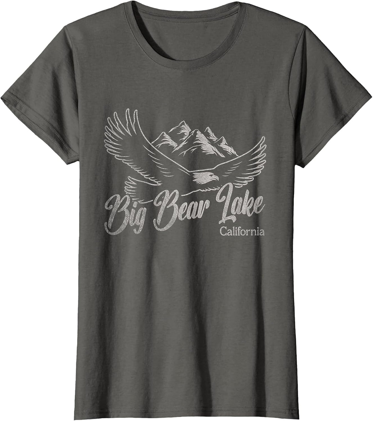 Vintage Big Bear Lake California Mountains Eagle T-Shirt - Asphalt Grey