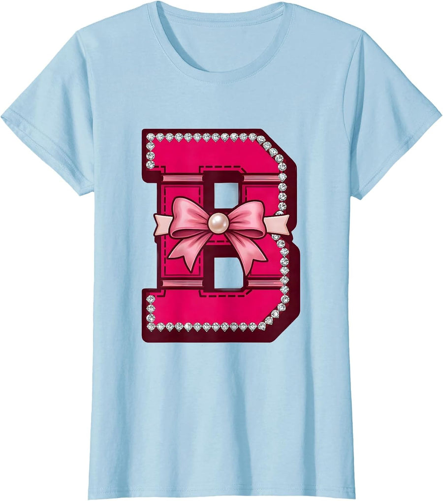 Women's Pink Bow Stack of Books Cute Bookworm Design T-Shirt - Baby Blue