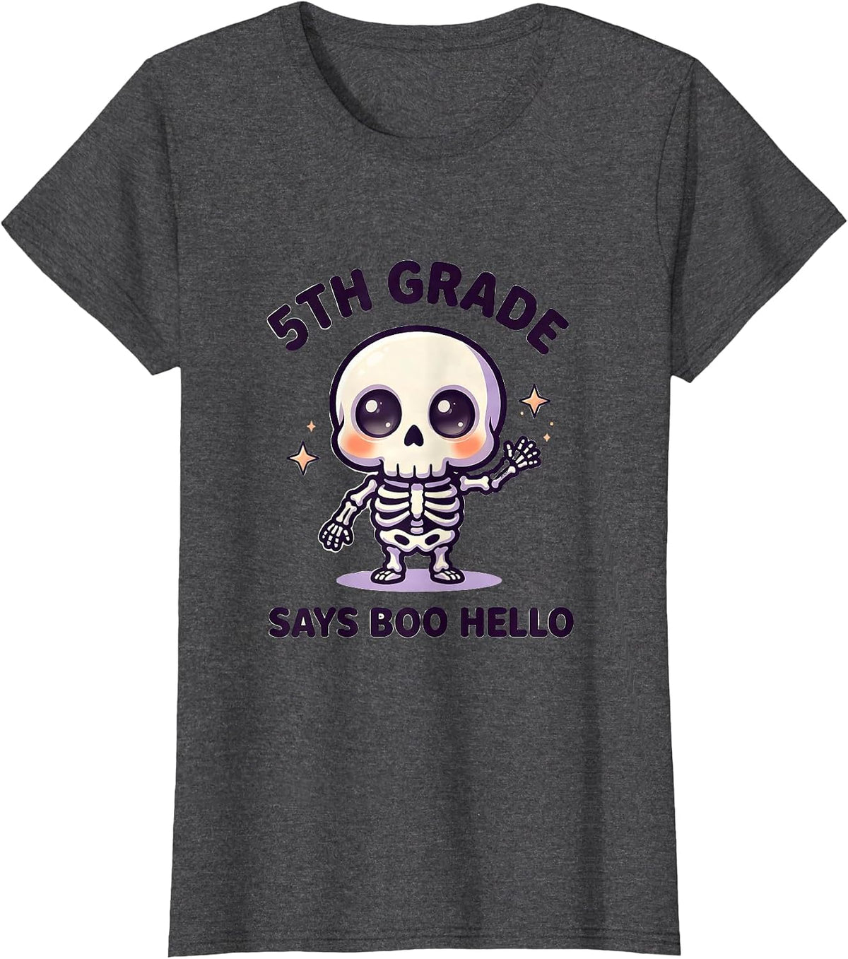 Women's 5th Grade Says Boo Hello Cute Kawaii Halloween Teacher T-Shirt - Dark Heather Grey