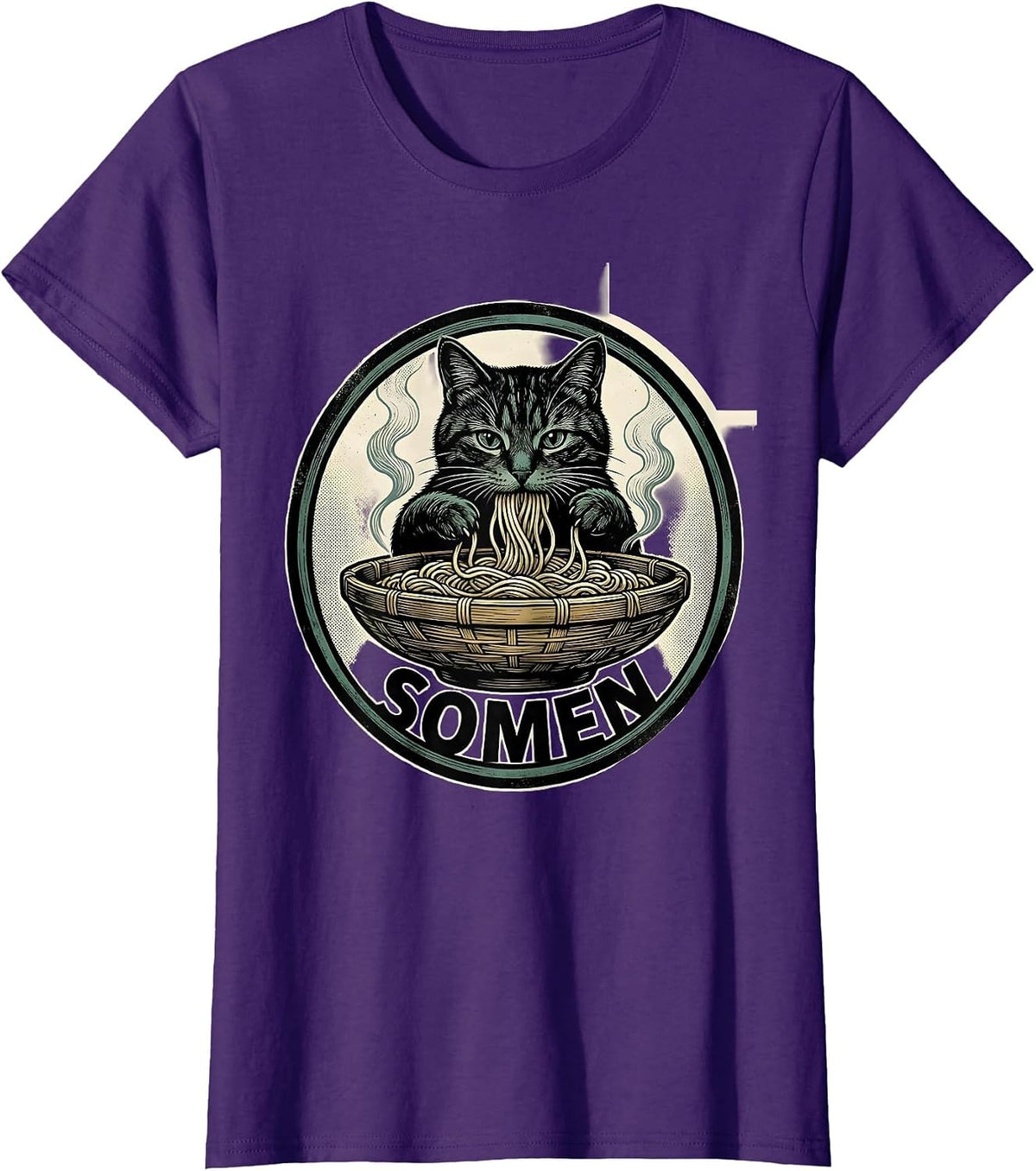 SOMEN Vintage Poster Relief Cat Ramen Kawaii Anime Gift T-Shirt - Purple