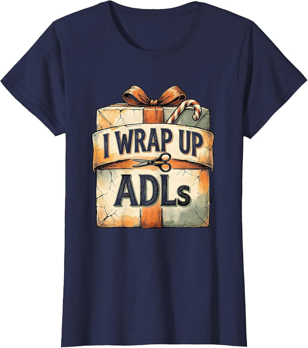 Women's I Wrap Up ADLs Boho Summer Occupational Therapist Christmas T-Shirt - Navy Blue