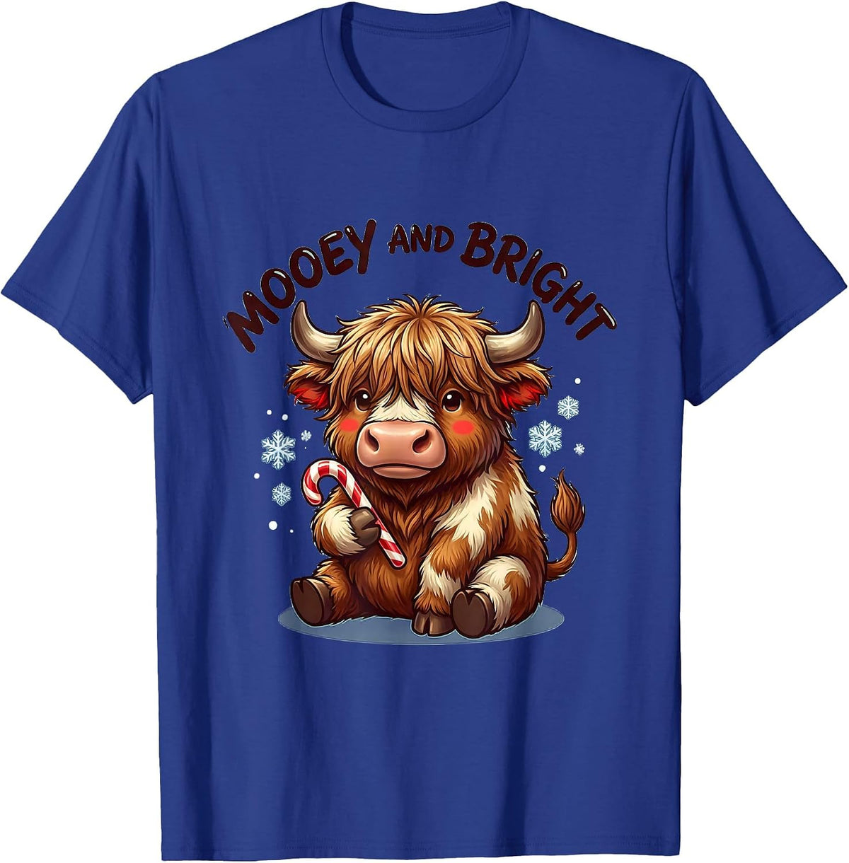 Mooey And Bright Cute Highland Cow Christmas Xmas Lights T-Shirt - Royal Blue