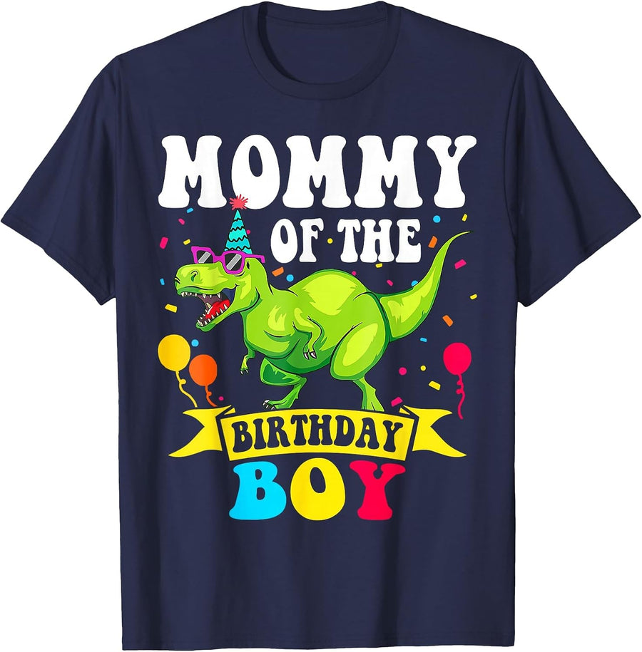 Mommy of the Birthday Boy T-Rex RAWR Dinosaur Birthday boy T-Shirt - Navy Blue