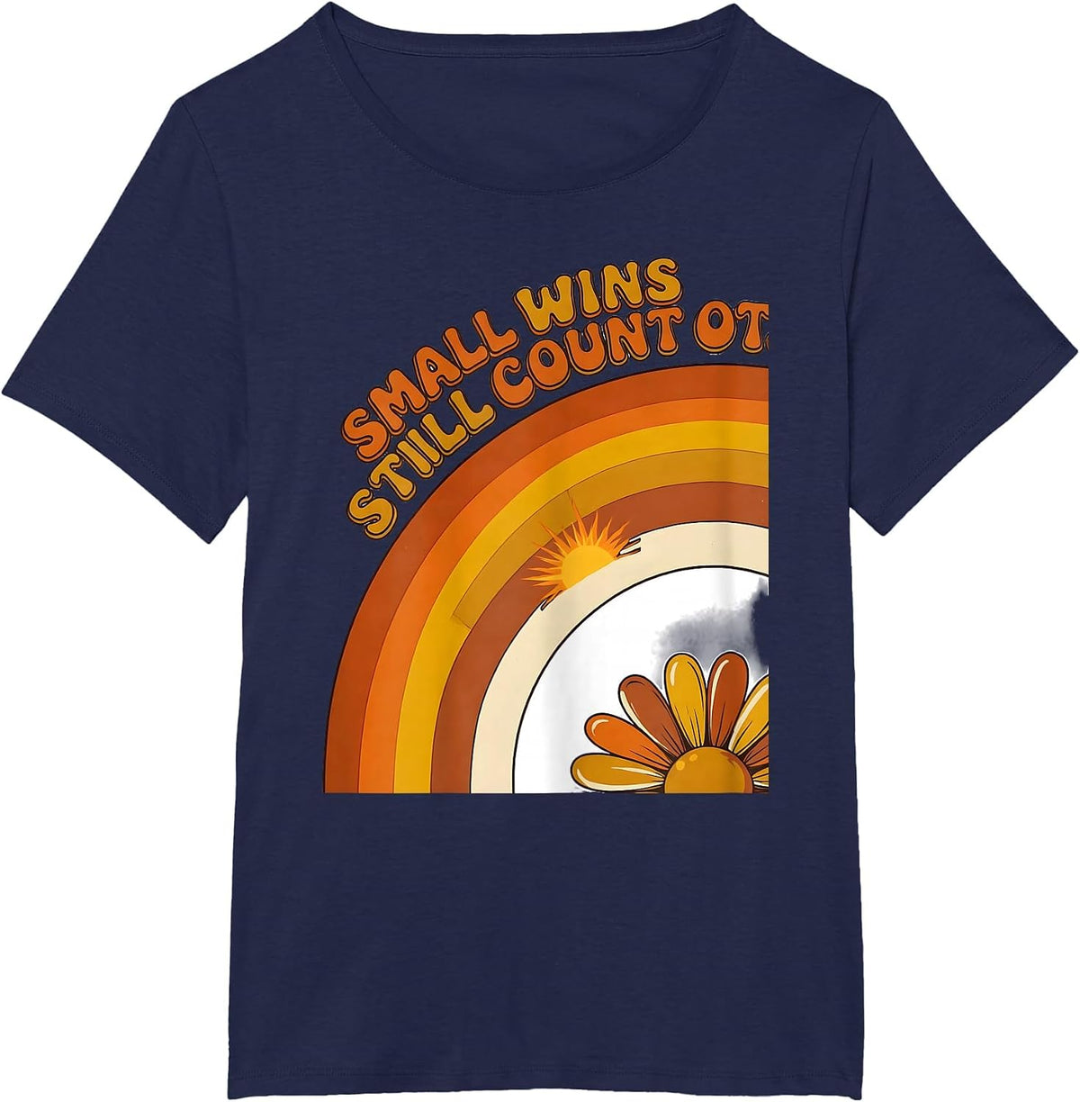 Women's Small Wins Still Count OT Retro Groovy Occupational Therapy T-Shirt - Navy Blue