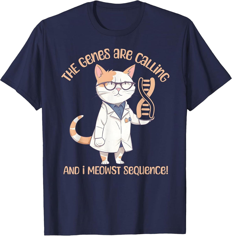 Funny Molecular Biology Cat Gene Sequencing DNA Biologist T-Shirt - Navy Blue