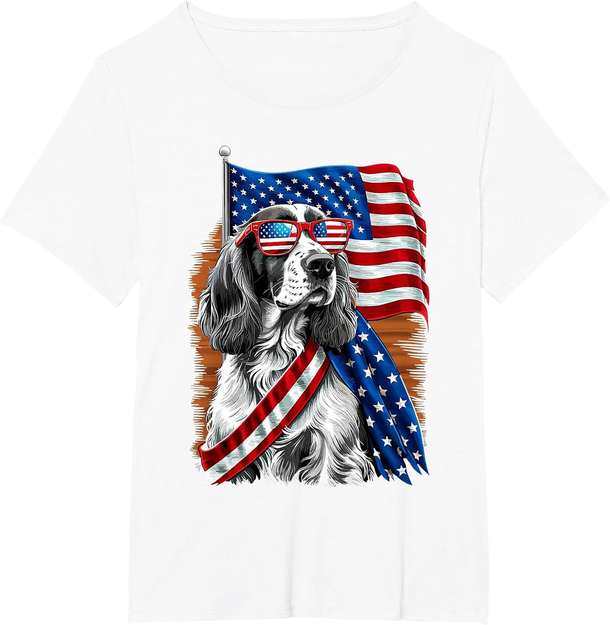 Patriotic USA English Springer Spaniel Dog T-Shirt - White